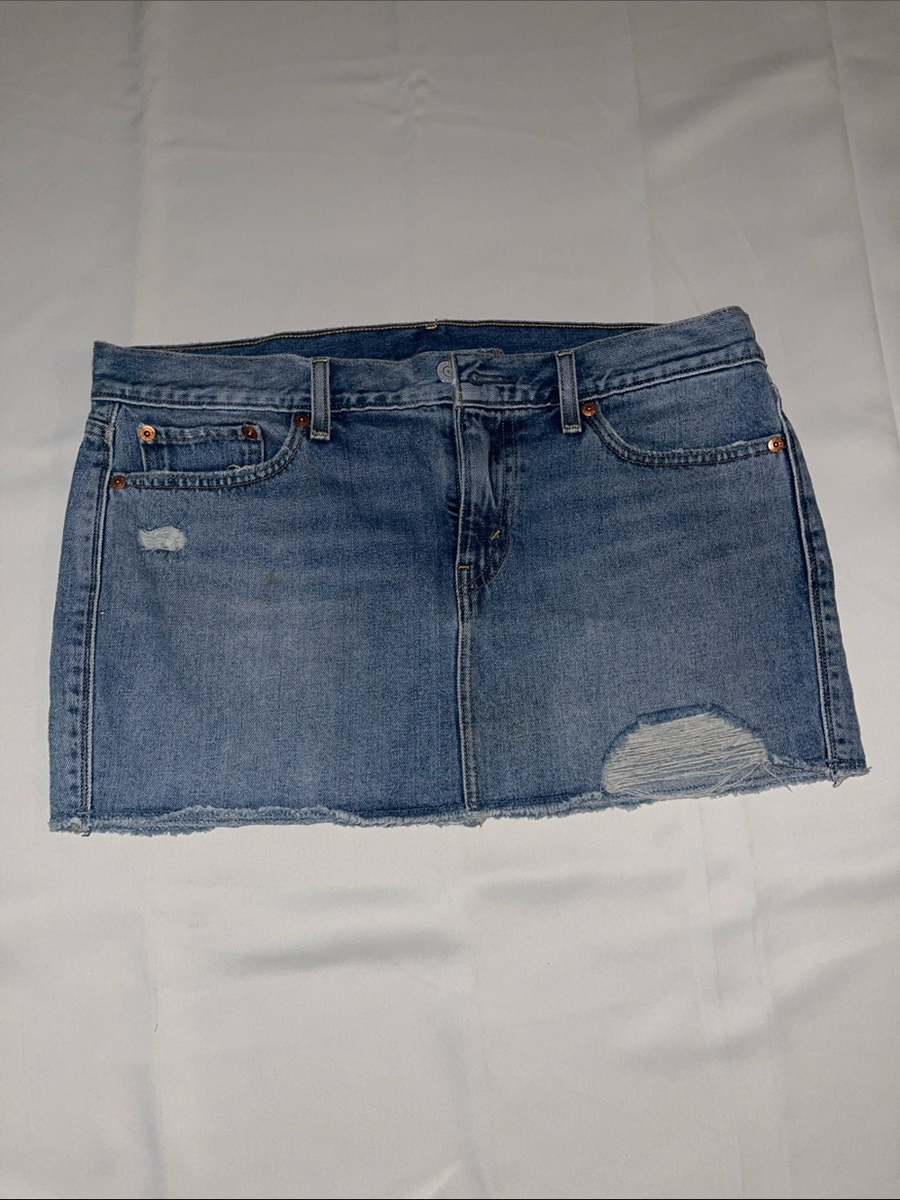 Levi's Light Blue Distressed Denim Mini Skirt